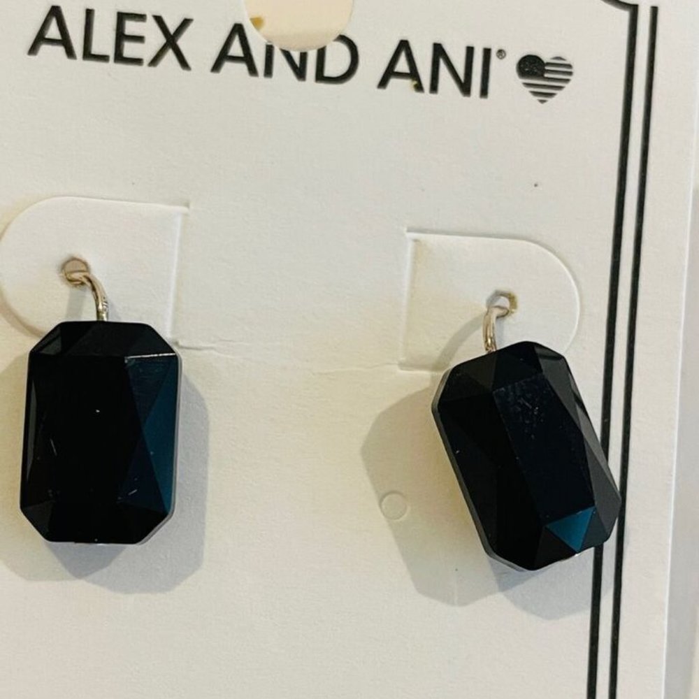 Alex and Ani black Quartz Earrings, 925 sterling silver, drop, dangle